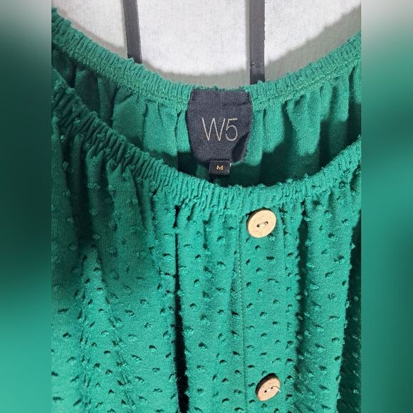 Anthropologie W5 Green Swiss Dot Button-up Blouse Top Puff Sleeve Women's M - Picture 5 of 7